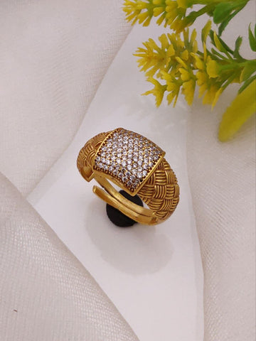 1 Gram Gold Forming AD Diamond Free Size Finger Ring-2