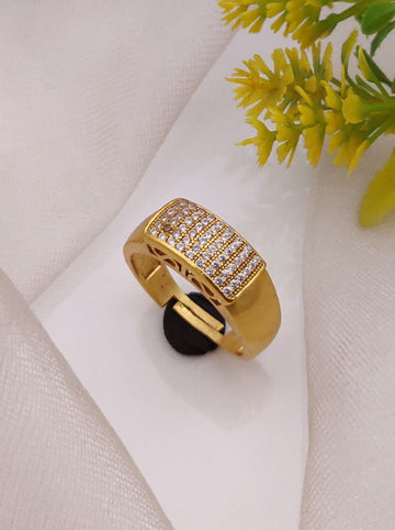 1 Gram Gold Forming AD Diamond Free Size Finger Ring-5