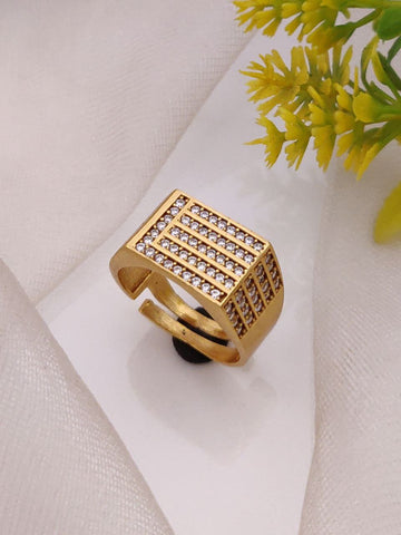 1 Gram Gold Forming AD Diamond Free Size Finger Ring-3
