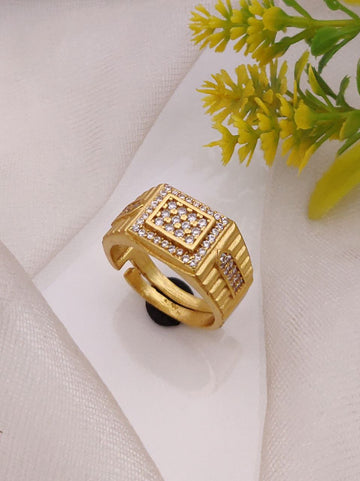 1 Gram Gold Forming AD Diamond Free Size Finger Ring-4