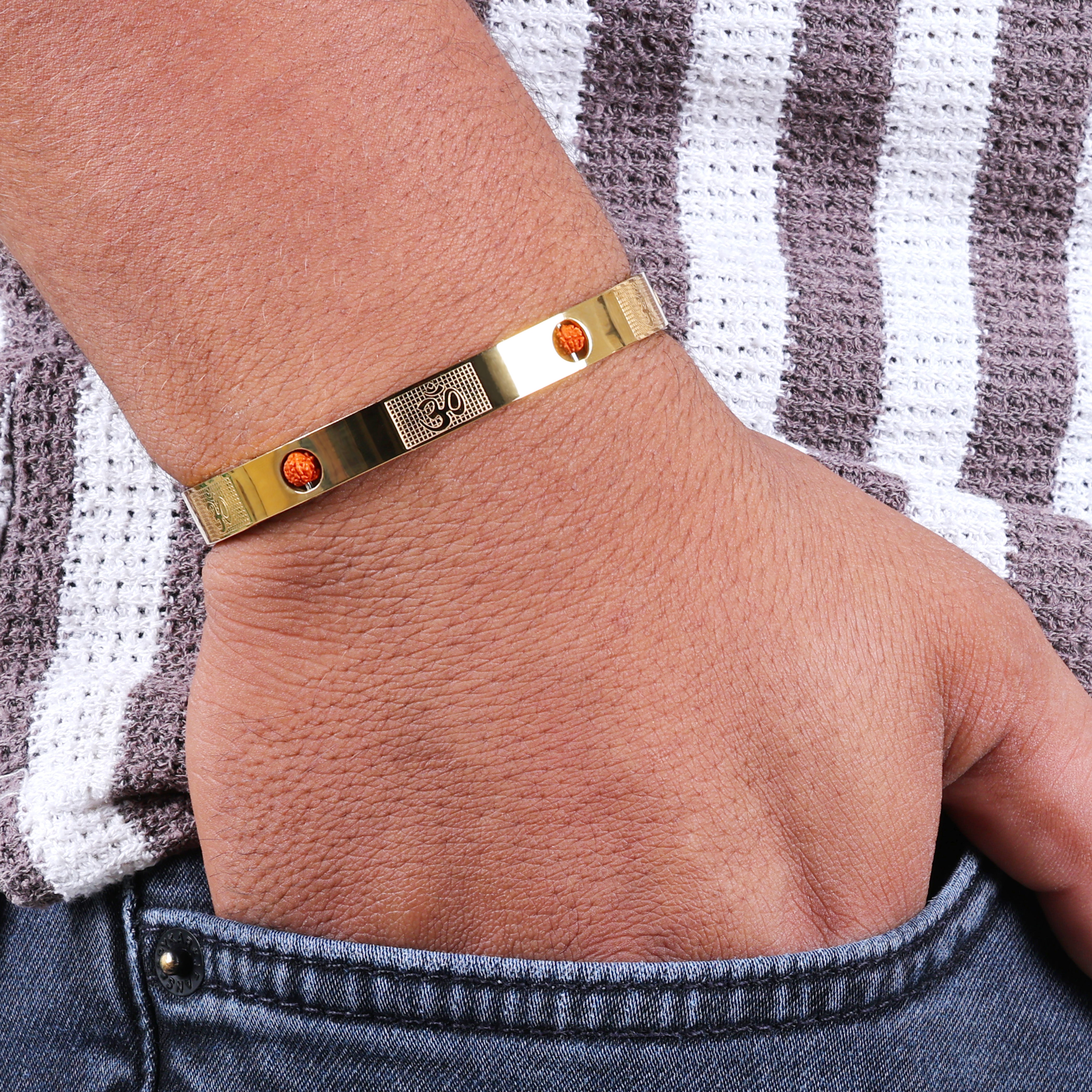 Om and Rudraksha Design Premium Gold Plated Kada