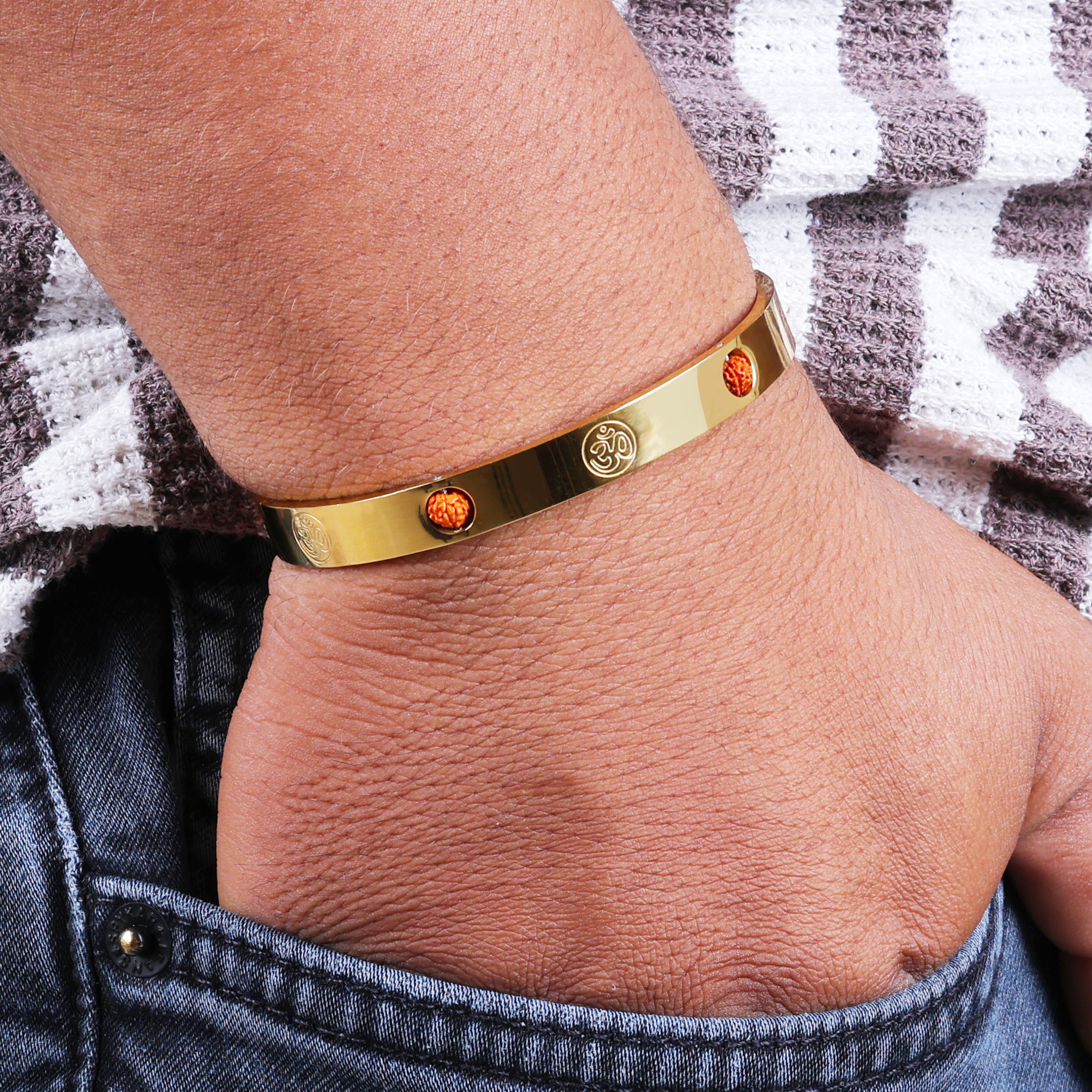 Exclusive Om Design With Rudraksh Premium Gold-Plated Bracelet