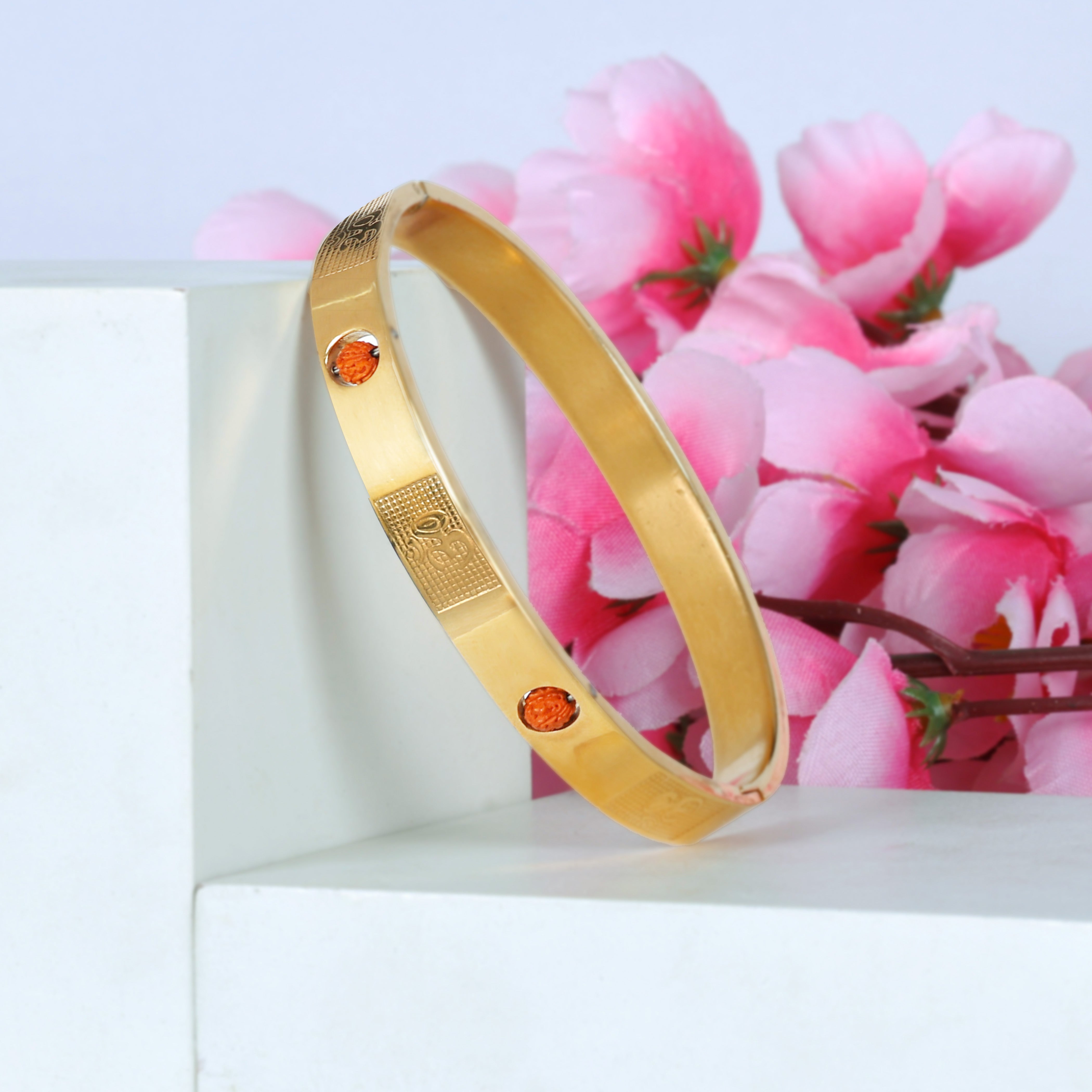 Om and Rudraksha Design Premium Gold Plated Kada