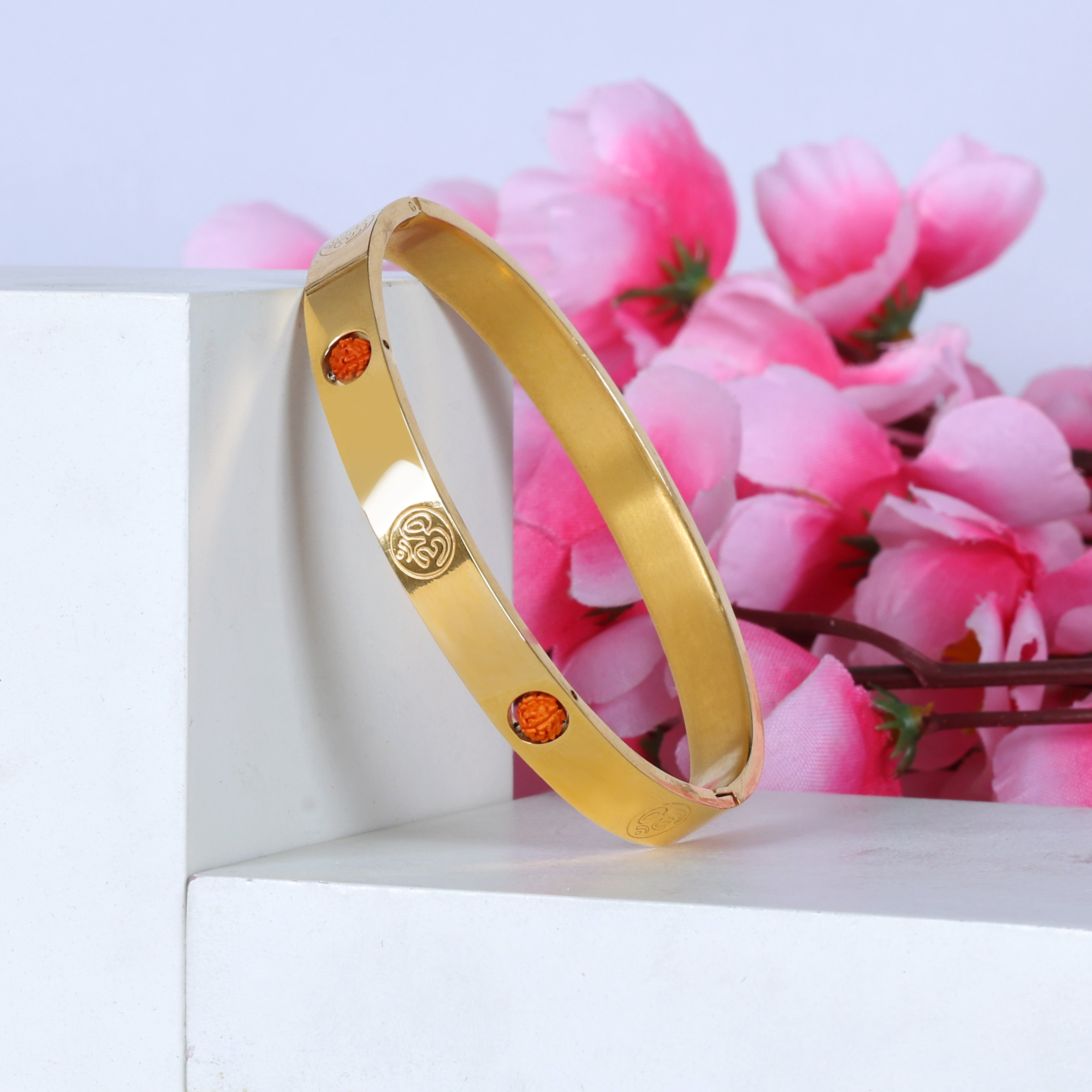 Exclusive Om Design With Rudraksh Premium Gold-Plated Bracelet