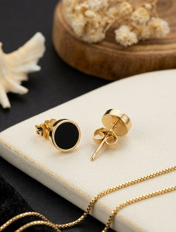Elegant Minimalist Black Enamel Gold-Plated Stud Earrings for Women