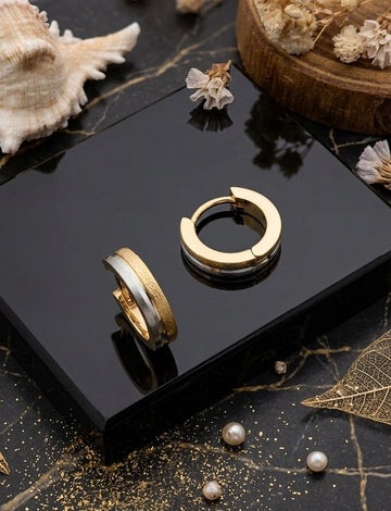 Premium Dual-Tone Gold & Silver Textured Huggie Hoop Earrings