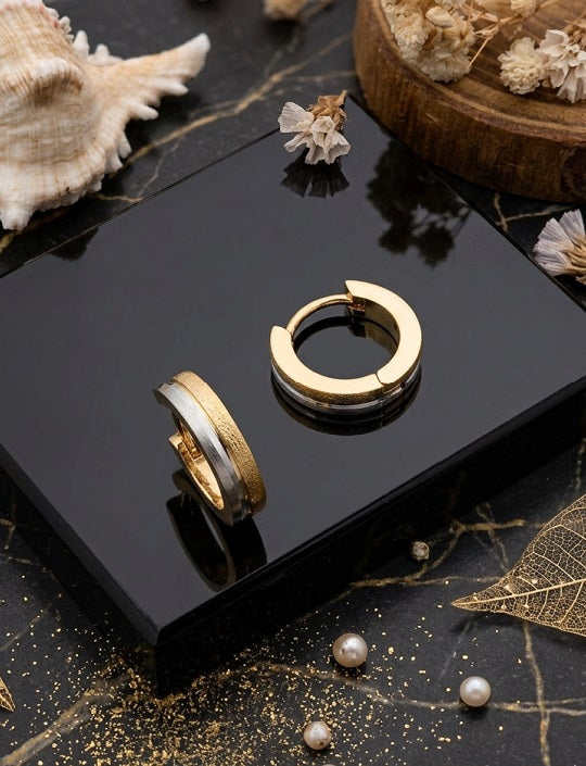 Premium Dual-Tone Gold & Silver Textured Huggie Hoop Earrings