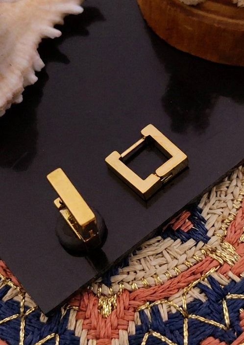 Minimalist Gold-Plated Square Hoop Earrings - Modern Geometric Huggies for Daily Wear