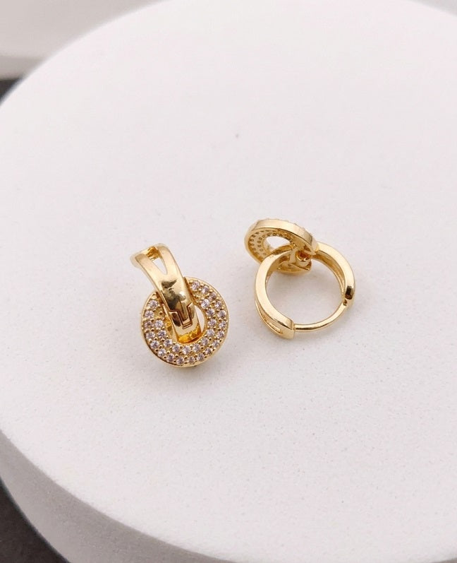Elegant Gold-Plated Stone-Studded Hoop Earrings | Minimalist Trendy Huggies for Women & Girls