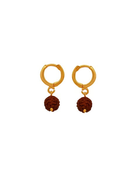Spiritual & Stylish Gold-Tone Huggie Hoops with Rudraksha Bead