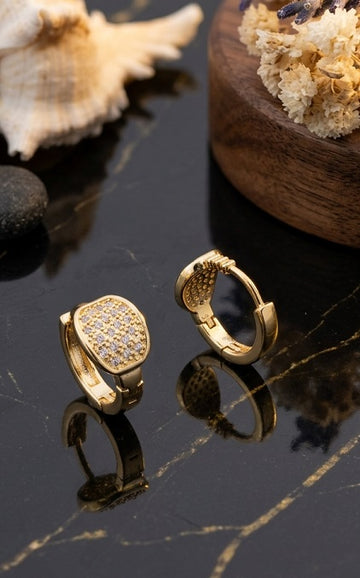 Elegant Gold Hoop Earrings with Sparkling Stone Accents