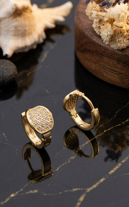 Elegant Gold Hoop Earrings with Sparkling Stone Accents