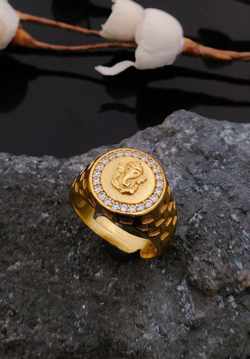 1 Gram Gold Forming Ganpati AD Diamond Free Size Finger Ring