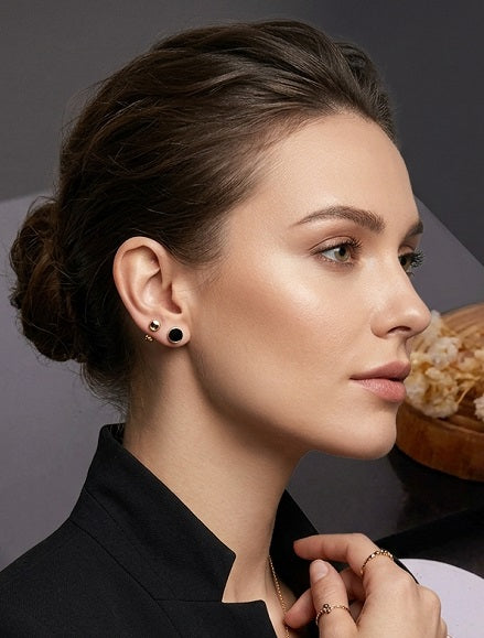 Elegant Minimalist Black Enamel Gold-Plated Stud Earrings for Women