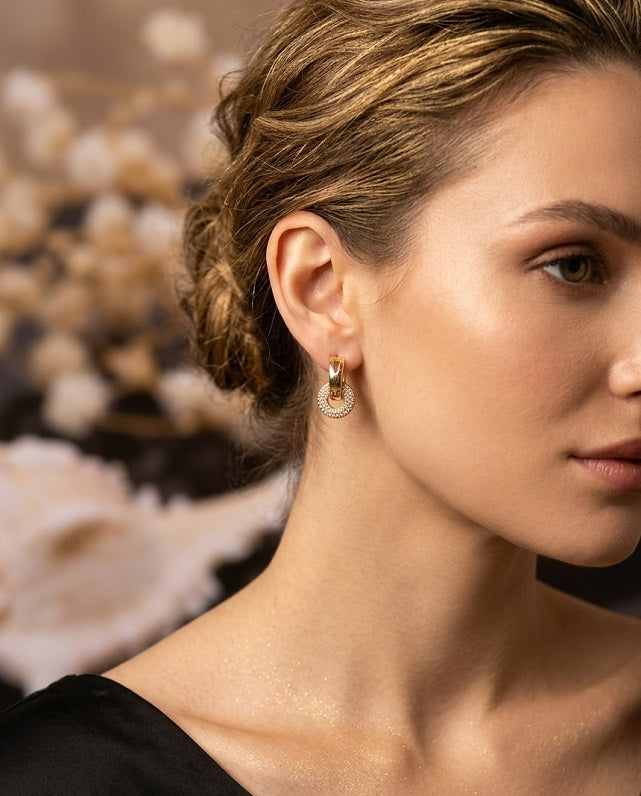 Elegant Gold-Plated Stone-Studded Hoop Earrings | Minimalist Trendy Huggies for Women & Girls