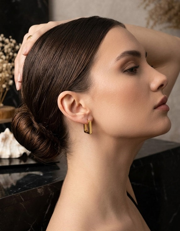 Minimalist Gold-Plated Square Hoop Earrings - Modern Geometric Huggies for Daily Wear