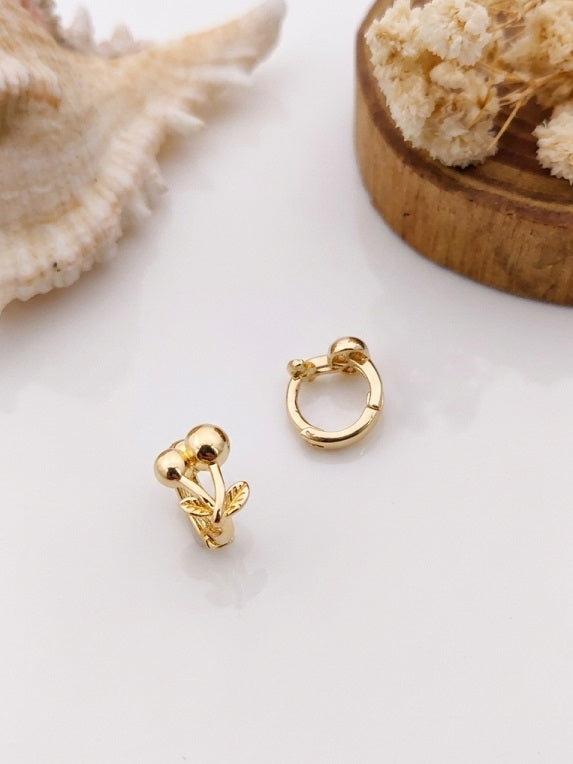 Cute Cherry Design Gold-Plated Huggie Hoop Earrings for Girls & Women