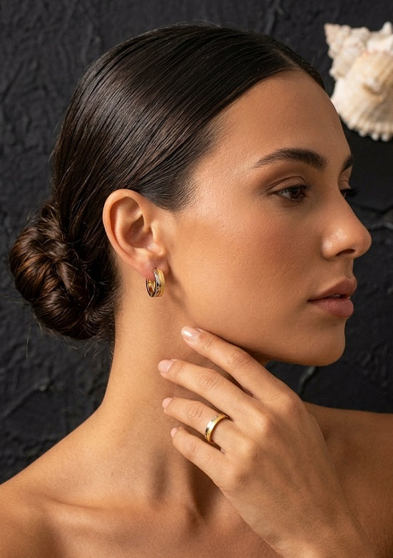 Premium Dual-Tone Gold & Silver Textured Huggie Hoop Earrings