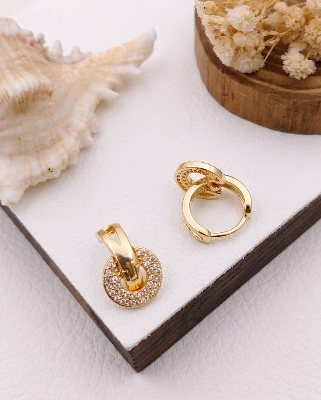 Elegant Gold-Plated Stone-Studded Hoop Earrings | Minimalist Trendy Huggies for Women & Girls