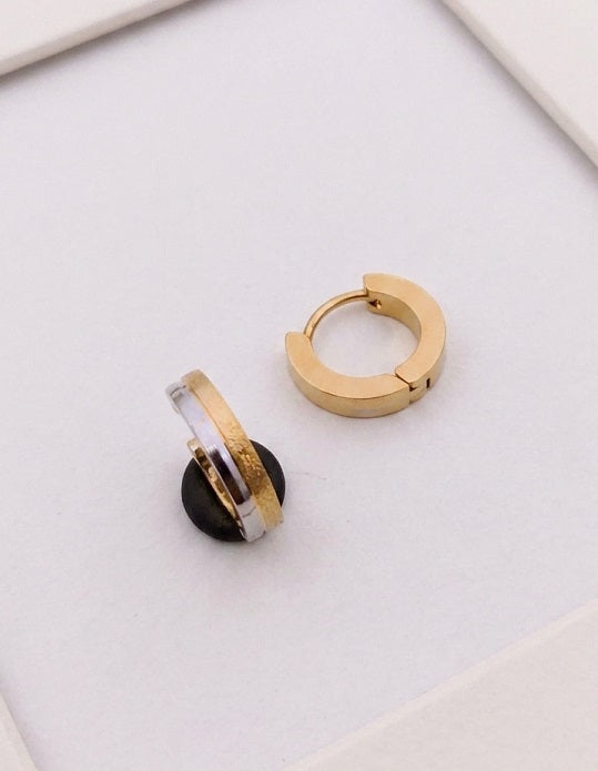 Premium Dual-Tone Gold & Silver Textured Huggie Hoop Earrings