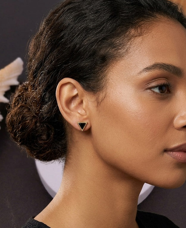 Minimalist Geometric Black Stone Studs – Elegant Gold-Plated Jewelry