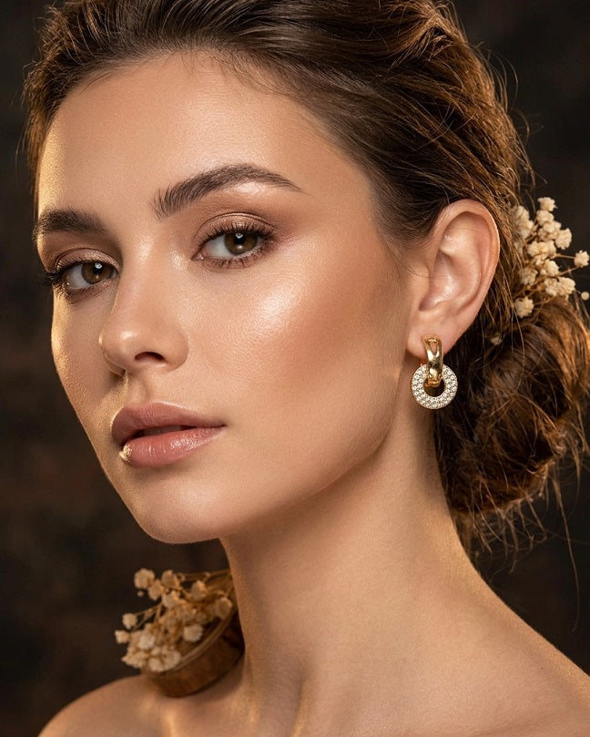 Elegant Gold-Plated Stone-Studded Hoop Earrings | Minimalist Trendy Huggies for Women & Girls
