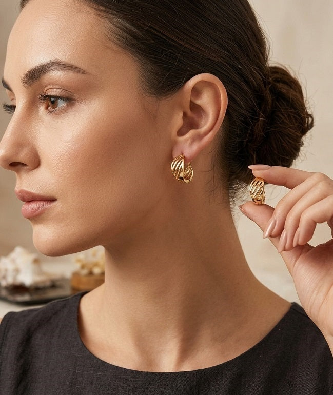 Stylish Striped Geometric Small Hoop Earrings – Modern Daily Wear