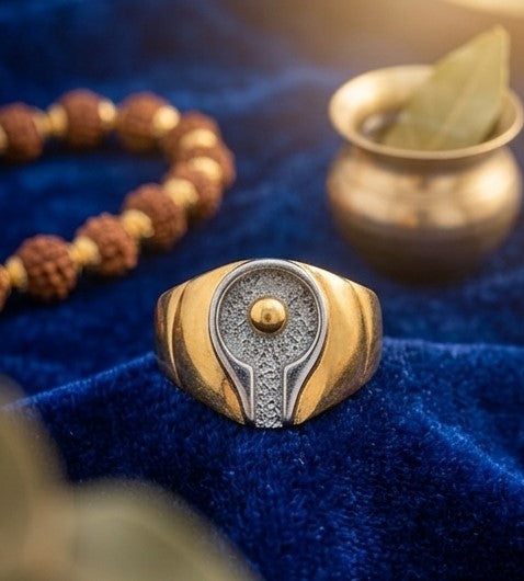Divine Mahadev Signature Ring – Handcrafted Gold & Silver Shivalingam Design Ring