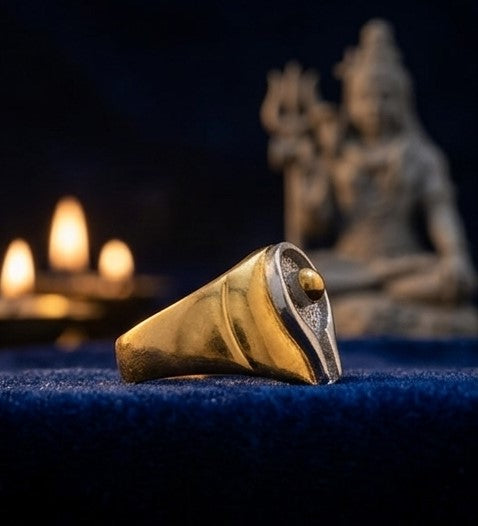 Divine Mahadev Signature Ring – Handcrafted Gold & Silver Shivalingam Design Ring