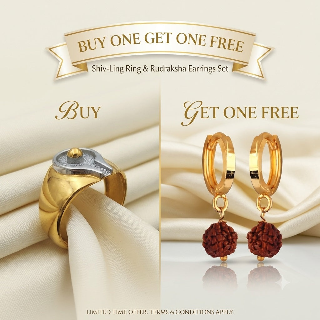 Buy 1 Get 1 Free Spiritual Jewelry Combo – Rudraksha Earrings & Gold-Tone Ring