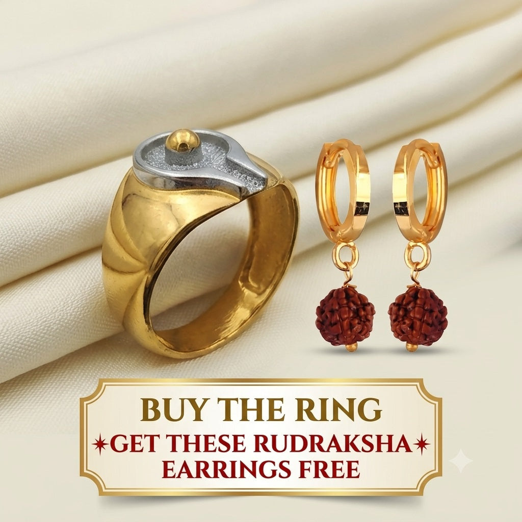 Buy One Get One Free Gold-Tone Shivlingam Ring And Rudraksha Hoop Earrings Combo