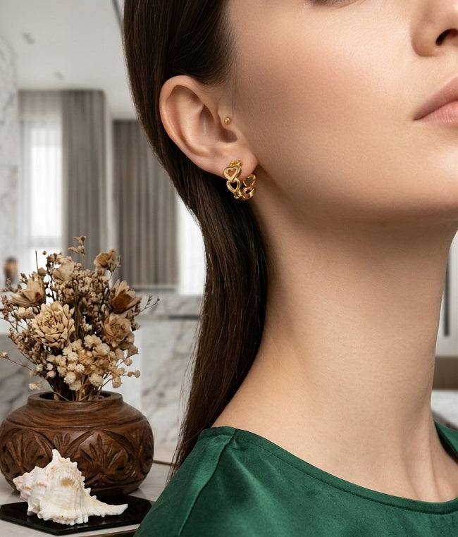 Gold-Plated Cut-Out Heart Hoop Earrings – Stylish Huggie Earrings for Women