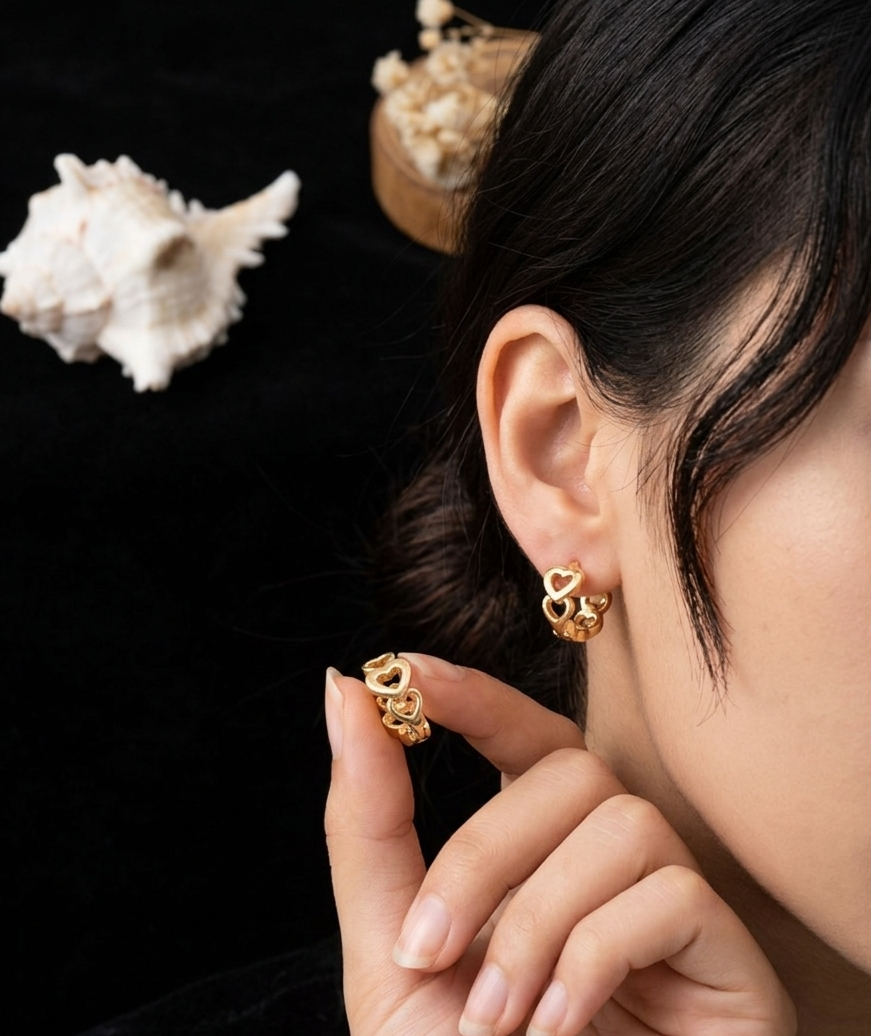 Gold-Plated Cut-Out Heart Hoop Earrings – Stylish Huggie Earrings for Women