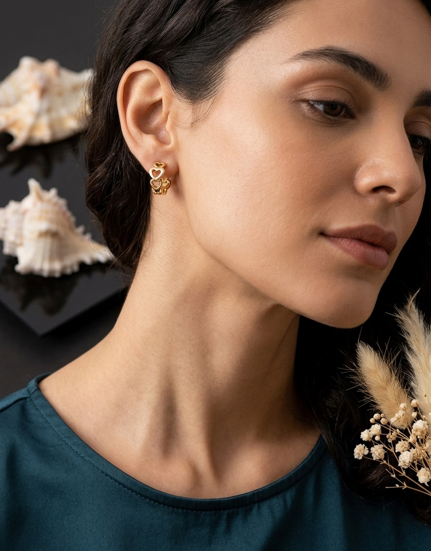 Gold-Plated Cut-Out Heart Hoop Earrings – Stylish Huggie Earrings for Women