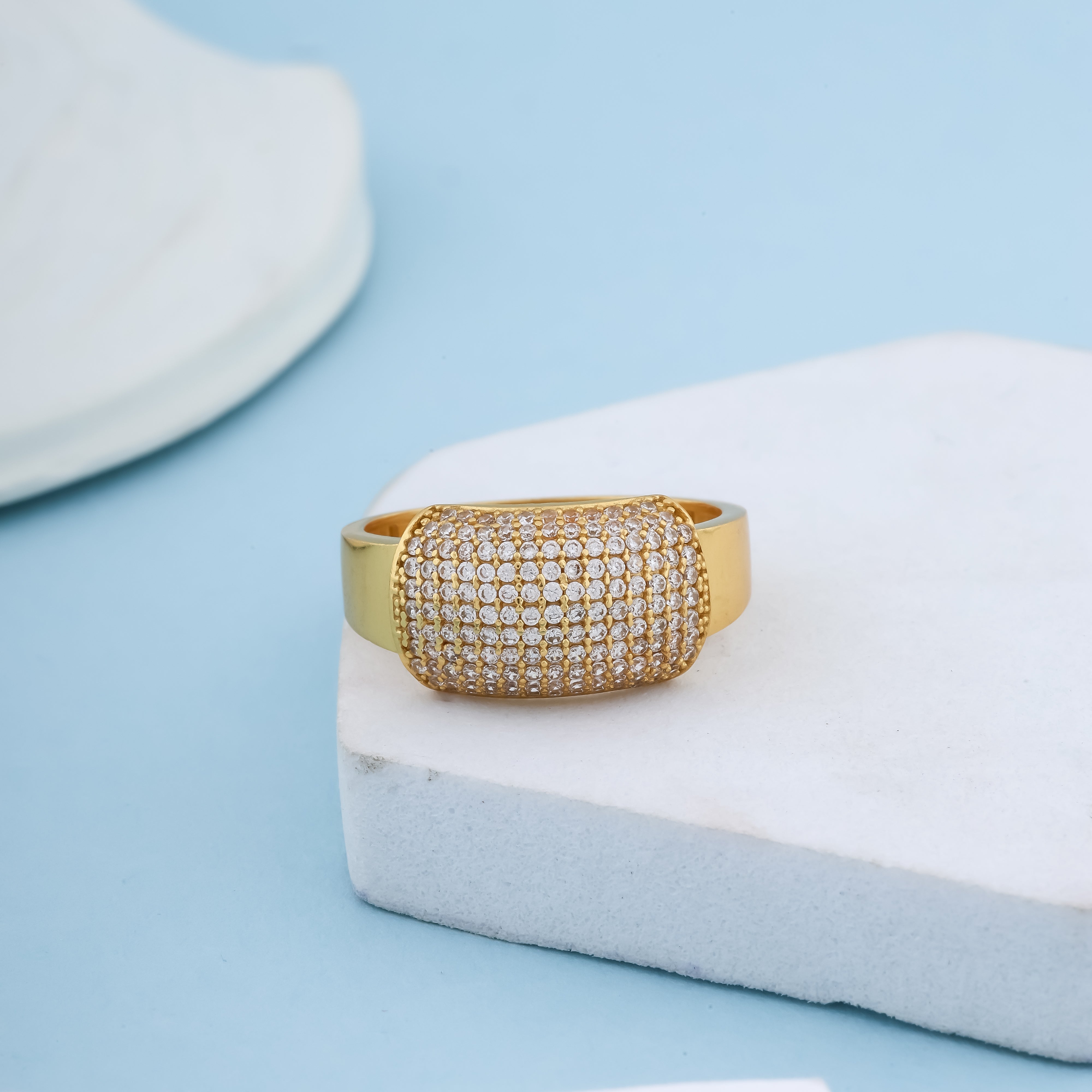 Luxury Gold-Plated Pave Statement Ring – Shimmering Zircon Geometric Band for men