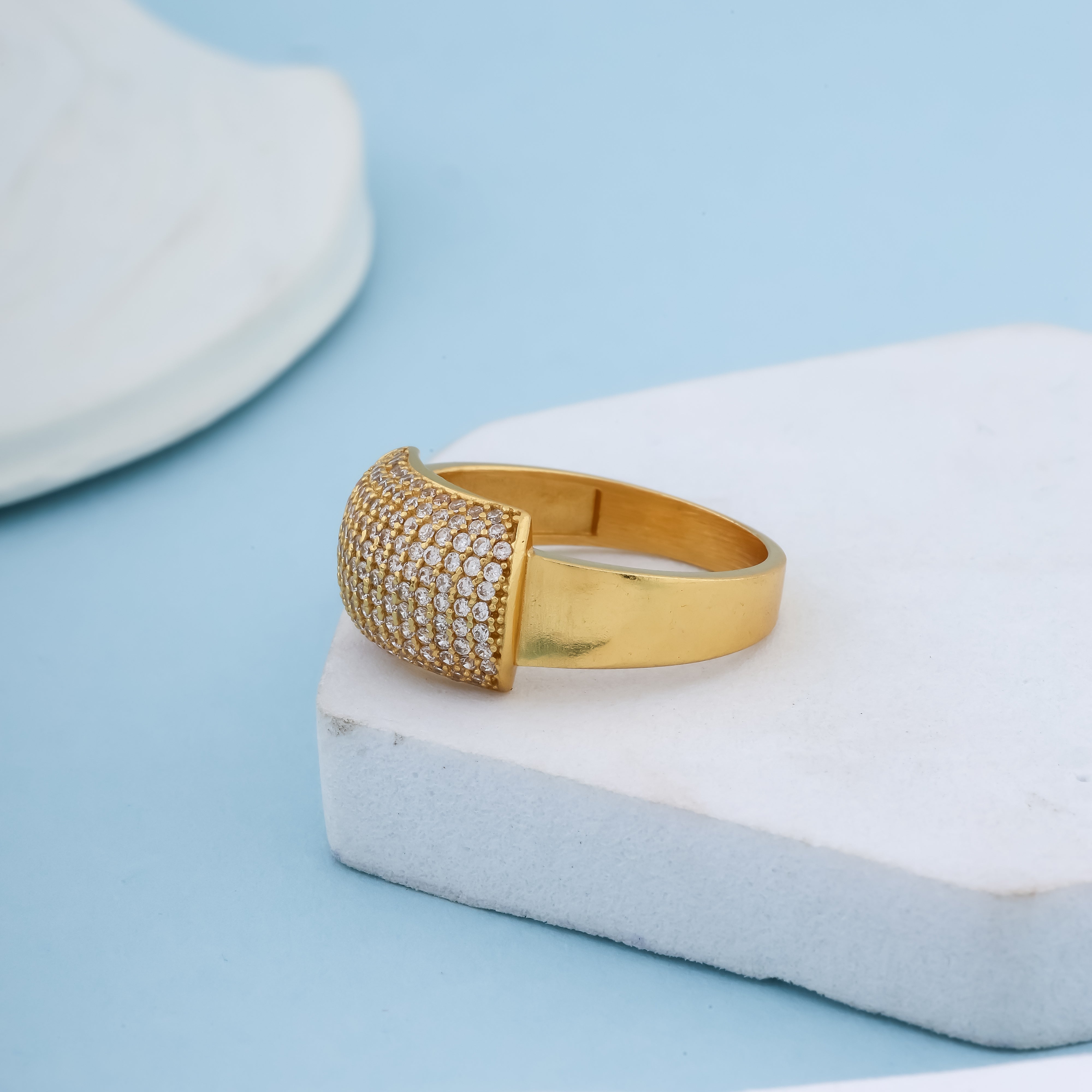 Luxury Gold-Plated Pave Statement Ring – Shimmering Zircon Geometric Band for men