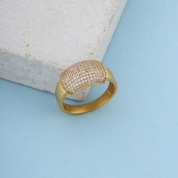 Luxury Gold-Plated Pave Statement Ring – Shimmering Zircon Geometric Band for men