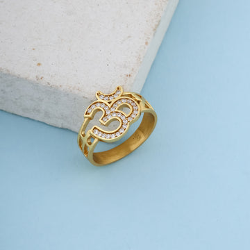 Exquisite Gold-Plated Spiritual Om Ring – Designer Band with Brilliant American Diamond Accents-1