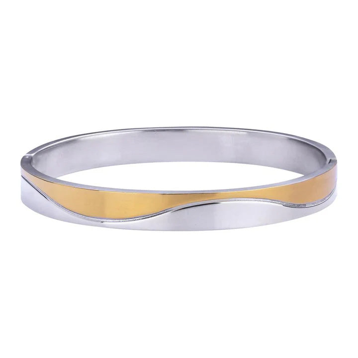 Oval dual finish bracelet with platinum and gold plating