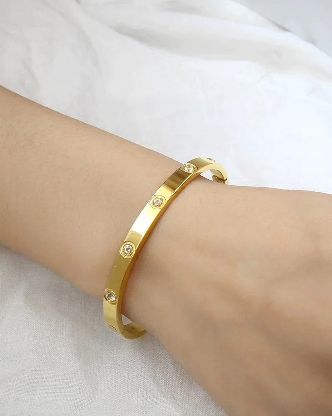 Elegant Diamond-Studded Titanium Steel Bracelet