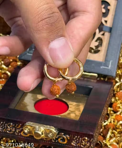 Buy One Get One Free Gold-Tone Shivlingam Ring And Rudraksha Hoop Earrings Combo