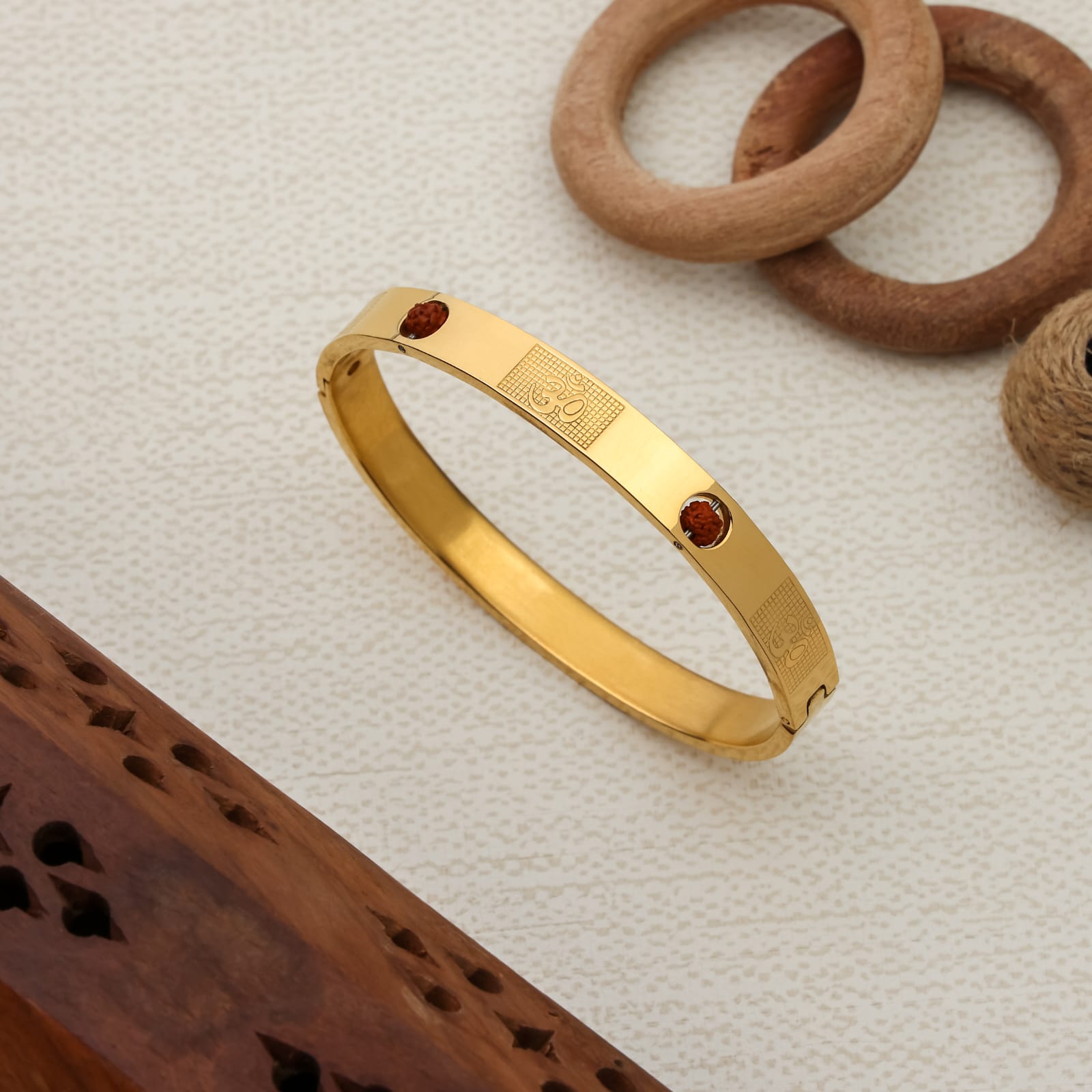 Om and Rudraksha Design Premium Gold Plated Kada