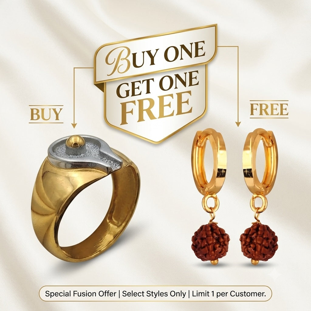 Buy 1 Get 1 Free Spiritual Jewelry Combo – Rudraksha Earrings & Gold-Tone Ring