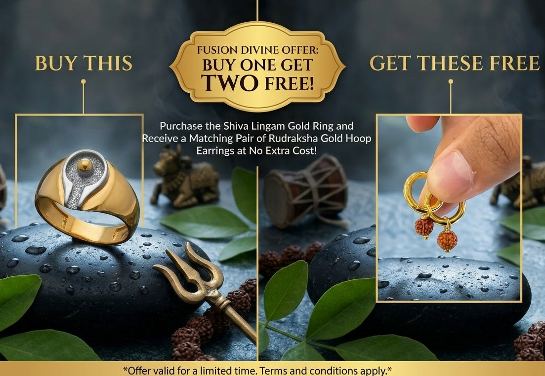 Buy One Get One Free Gold-Tone Shivlingam Ring And Rudraksha Hoop Earrings Combo
