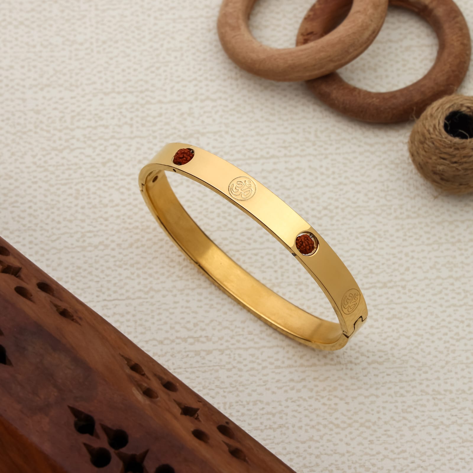 Exclusive Om Design With Rudraksh Premium Gold-Plated Bracelet