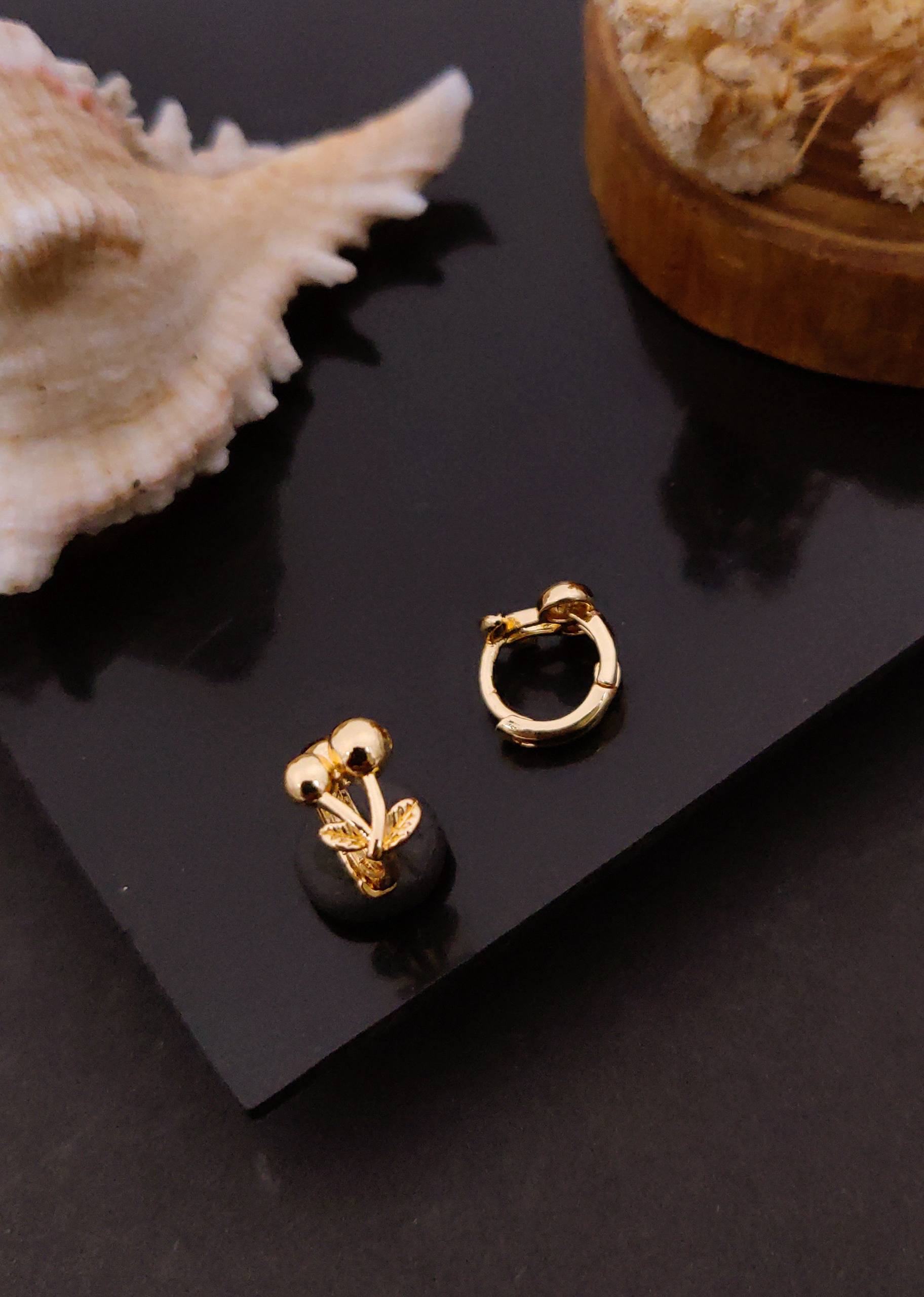 Cute Cherry Design Gold-Plated Huggie Hoop Earrings for Girls & Women