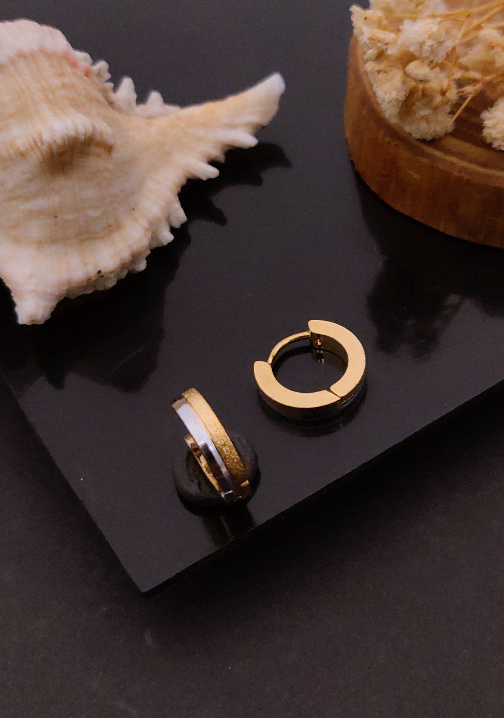 Premium Dual-Tone Gold & Silver Textured Huggie Hoop Earrings