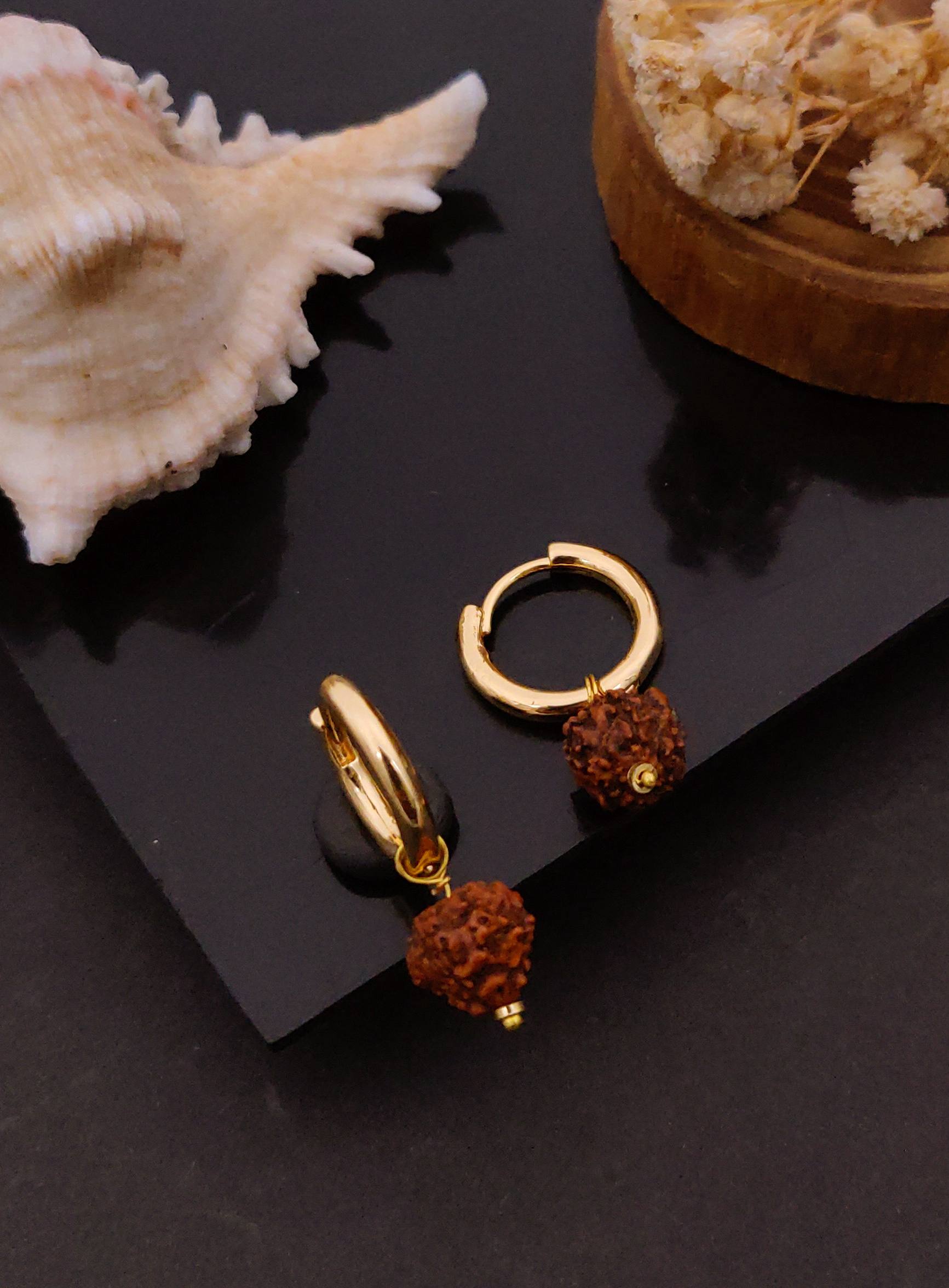 Spiritual & Stylish Gold-Tone Huggie Hoops with Rudraksha Bead