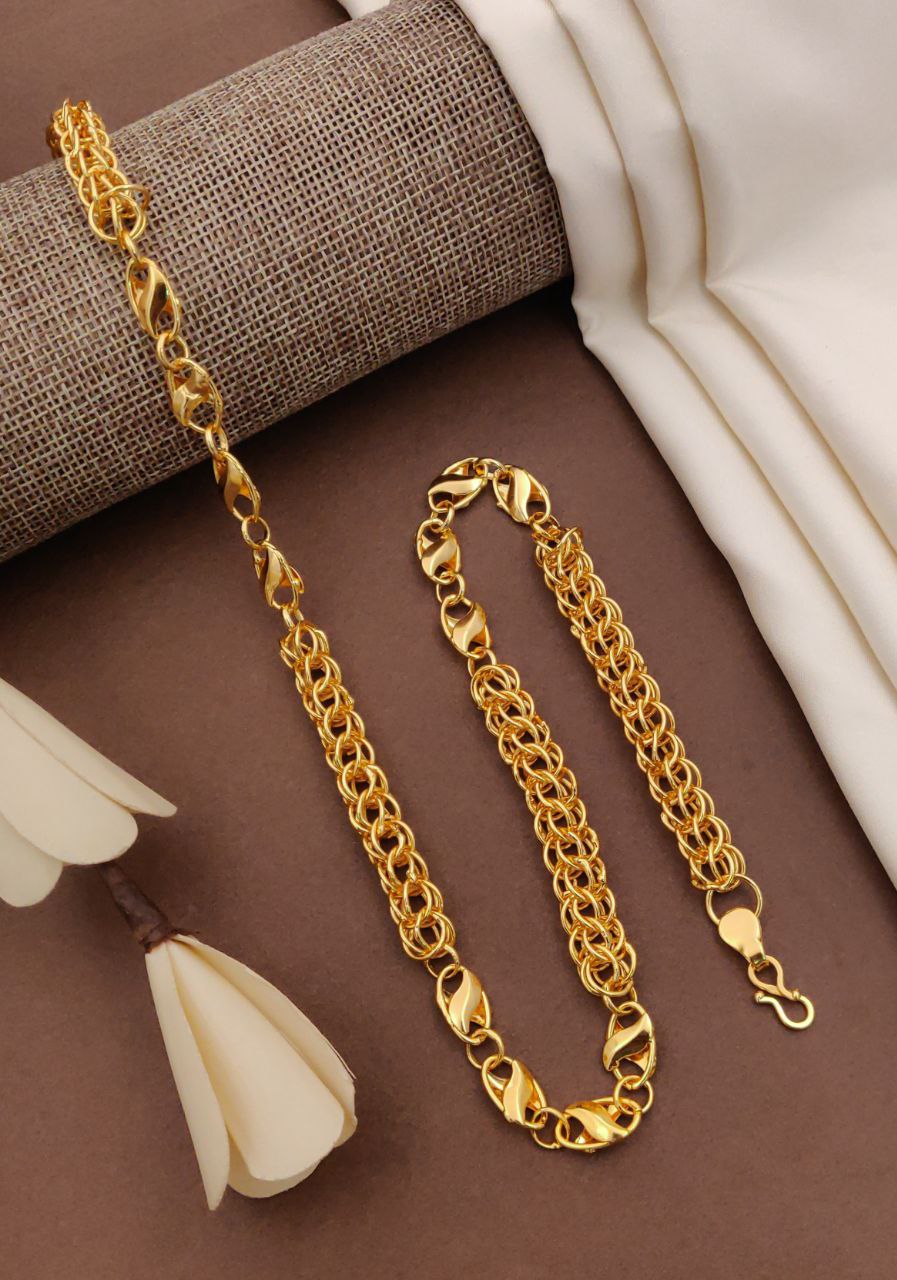 1 gram Gold Plated S cut Round Lotus Chain for Man