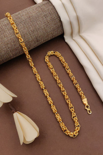 1 Gram Gold Plated Ring Into Ring Finely Detailed Design Chain for Men